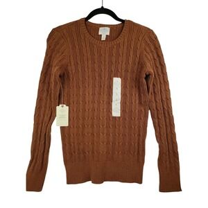 St Johns Bay Womens Classic Cable Knit Sweater Cognac Brown S NWT
